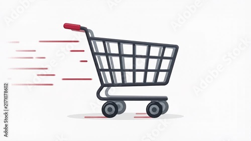 Looping Animated Flat Vector Shopping Cart Rolling Forward