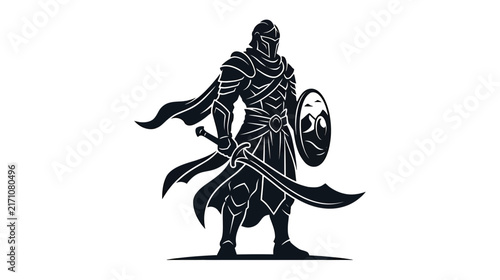 Warrior with Sword and Shield, Silhouette Illustration