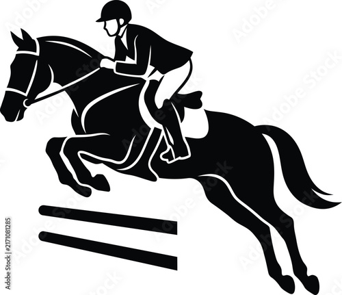 Show Jumping Horse and Rider Black Silhouette Vector Illustration