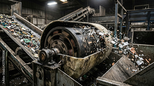 Industrial Magnetic Drum Separator Processing Electronic Waste Scraps