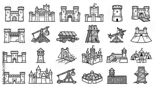 Фотография Medieval Castle and Siege Weapon Illustrations