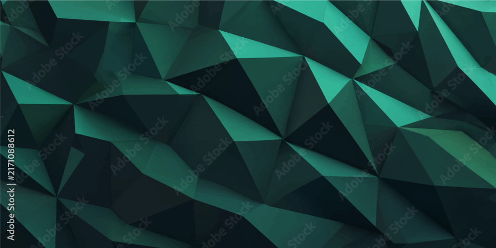 Obraz premium Abstract dark teal green 3d geometric low poly background with triangular faceted mesh pattern