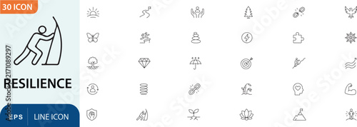 Foto Collection of thin line vector icons representing resilience and human strength