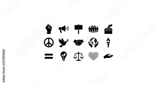 Fotografie Social Justice Icons Set, Human Rights Symbols, Equality & Peace Vector Graphics