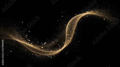 Golden wavy dust trail on black background