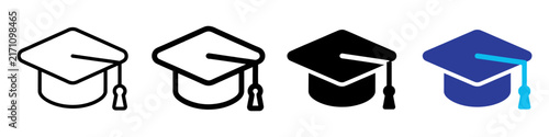 фотографія Graduation cap icon set, academic mortarboard vector collection, 4 education hat