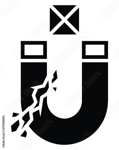 Принти на полотні Broken Horseshoe Magnet Icon Vector Illustration of Magnetism Failure and Reject