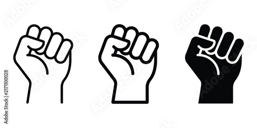 Protest raised fist icon line art vector, bold outline and silhouette design