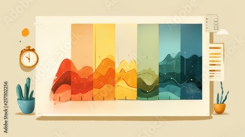 Colorful Data Visualization with Mountains and Time Elements Design
