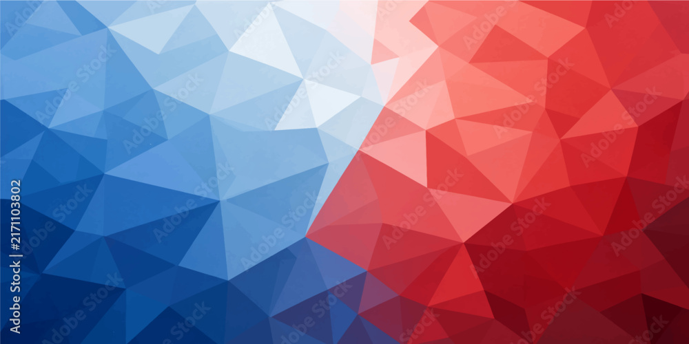 Fototapeta premium Abstract low poly geometric background with red and blue triangular mesh pattern for modern design