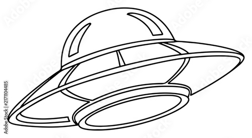 Fotografie UFO flying saucer spaceship one line art drawing, minimalist alien spacecraft ve