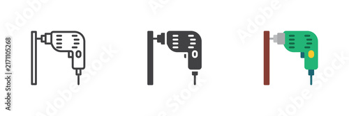 Foto Drill wall icon set shows line, solid and flat colorful drill wall icon, color vector sign and symbol for perforator drilling, construction and repair