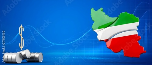 Iran map with oil barrels and US dollar symbol