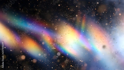 Abstract rainbow light streaks with sparkling bokeh particles