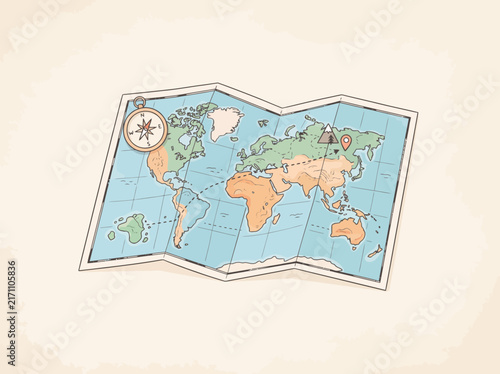Explore the vast world with this beautifully hand-drawn vintage-style global map, perfect for planning your next adventure and discovering new horizons