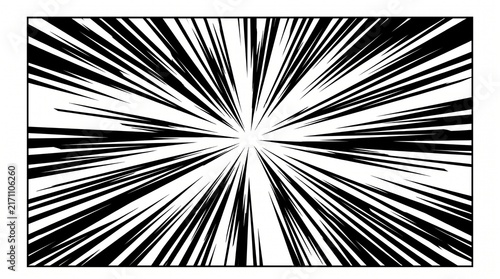 Dynamic manga style speed lines radiating from center in high contrast black and white ink illustration