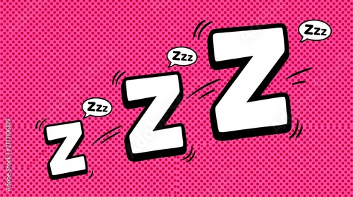 Zzz letters floating on vibrant pink halftone background reflecting sleeping concept in classic comic book style