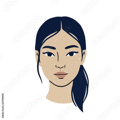 Asian woman portrait avatar female character flat vector illustration.