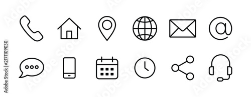 Contact icon set. Phone, home, location, globe, email and communication vector illustration. Mobile and message symbol. Interface details sign.