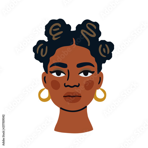 African american black woman portrait avatar flat vector illustration.