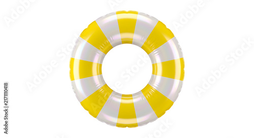 Fotografie Inflatable yellow and white striped lifebuoy floating device for swimming safety