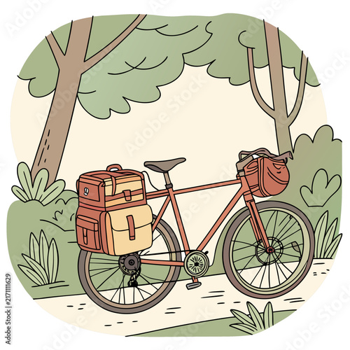 Hand-drawn illustration of a vintage bicycle with a wicker basket and leafy plant against a soft green background bicycle sketch bicycle design vintage bike artistic bicycle drawing
