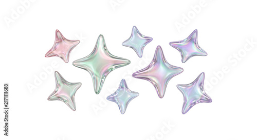 Fotografía Multiple shiny pastel holographic star shapes isolated on transparent background for party decor