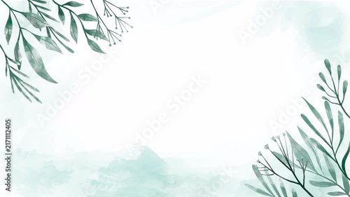 Elegant Watercolor Floral Frame with Soft Green Botanical Elements.