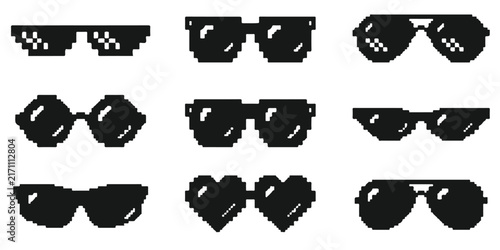 Set of pixel art sunglasses icons