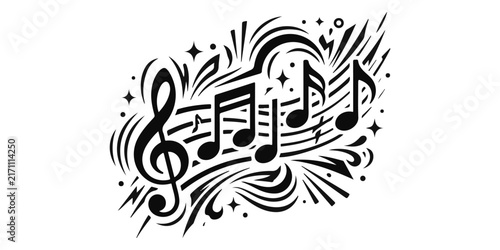 Musical notes and treble clef artistic illustration