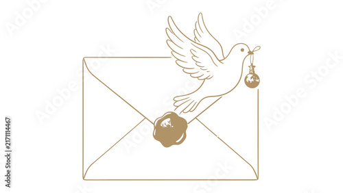 Dove delivering a sealed letter: A symbol of peace and communication, a delicate dove with a small vial in its beak emerges from a sealed envelope, representing a message of hope and goodwill.