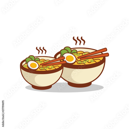 Two Bowls of Ramen with Chopsticks and Steam Illustration
