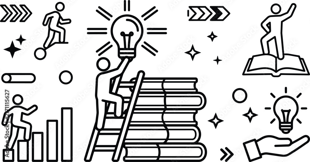 Fototapeta premium Creative Business Education and Personal Development Success Icon Vector Set for Career Growth