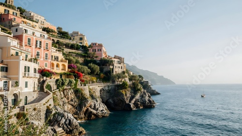 Coastal Village with Colorful Buildings and Waterfront Scenery Near the Sea