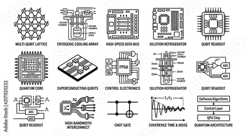 Bild auf Leinwand Quantum Lattice Diagrams Illustrating Superconducting Qubits, Dilution Refrigera