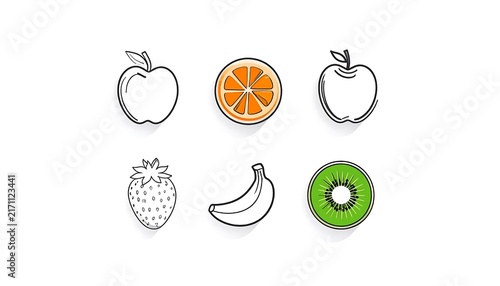 Minimalist line art icons of fruits and vegetables.