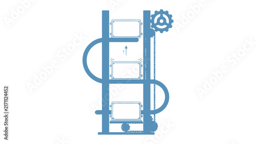 Automated Vertical Storage System with Conveyor Belt and Gear: An abstract representation of an automated vertical storage and retrieval system.