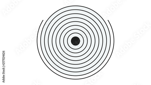 Concentric Circles Pattern: A graphic design featuring a series of concentric circles, starting with a central dark circle and expanding outwards in graduated shades of gray and white.