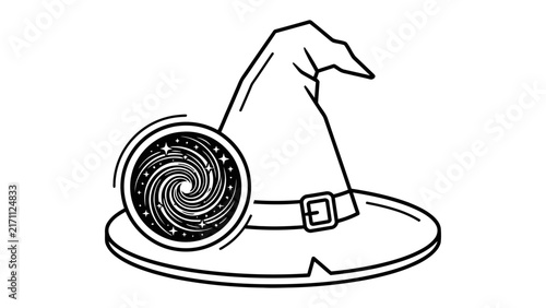 Magical Hat Illustration: A stylized illustration of a wizard's hat adorned with a swirling, star-filled magical orb, evoking a sense of mystery and enchantment.