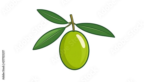 Fresh green apple with leaf on white background.