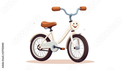 Cartoon girl riding tricycle with basket.
