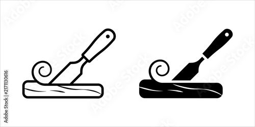 Woodcarving icon set. Vector icons of woodworking chisels with wood shavings. for mobile concept and web design. vector illustration on white background