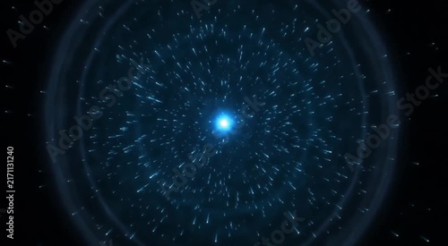 Bright glowing blue energy orb with light particles on a dark background
