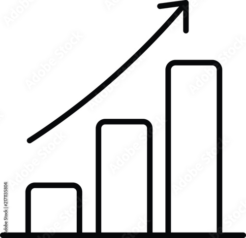 Black and white line of a bar chart with an upward trending arrow showing financial growth