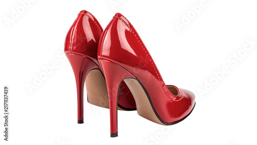 Quadro su tela Pair of elegant classic red high heel shoes female fashion footwear isolated on