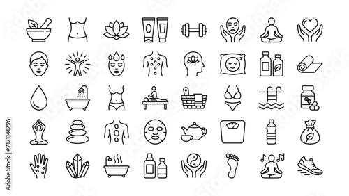 Photography Collection of wellness and spa treatment icons with transparent background