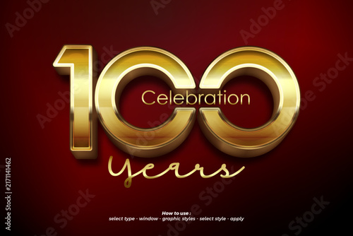 Luxury 3D Gold 100 Years Celebration Text Effect