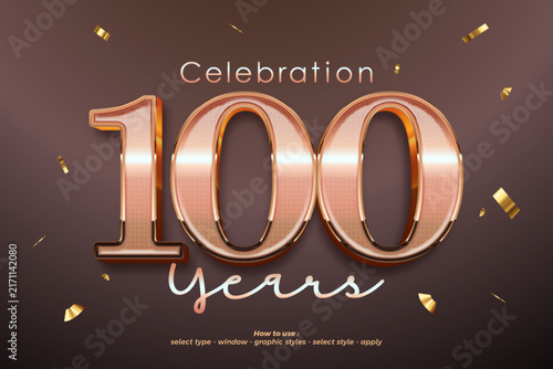 Rose Gold 3D 100 Years Celebration Text Effect