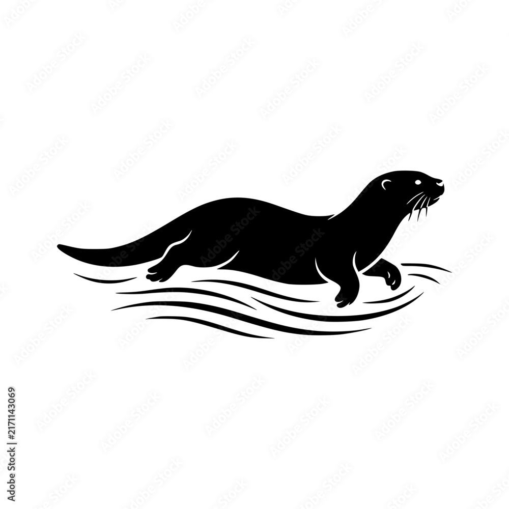 Obraz premium Swimming otter silhouette vector illustration