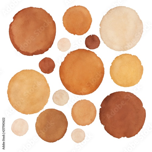 Abstract watercolor circles in warm earthy tones on a white background